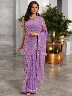 onion georgette sequins saree with unstitched blouse piece 1