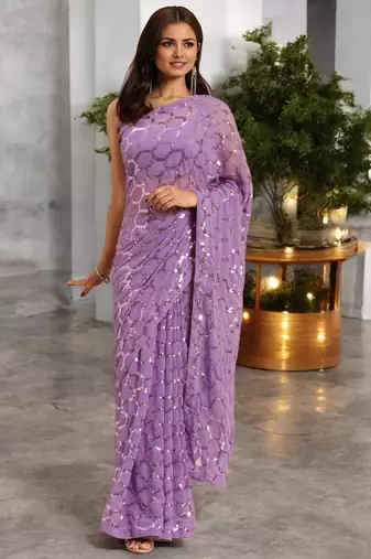 onion georgette sequins saree with unstitched blouse piece