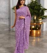 onion georgette sequins saree with unstitched blouse piece