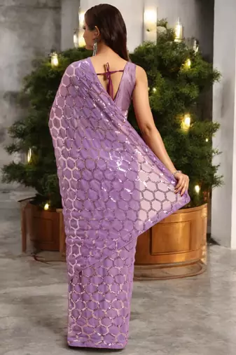 onion georgette sequins saree with unstitched blouse piece