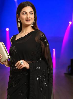 black georgette sequins work saree with unstitched blouse piece 2