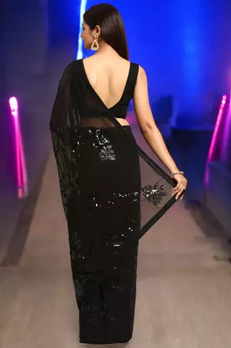 black georgette sequins work saree with unstitched blouse piece