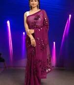 rani georgette sequins work saree with unstitched blouse piece