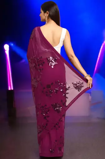rani georgette sequins work saree with unstitched blouse piece
