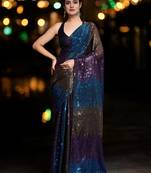 Black georgette sequins saree with unstitched blouse