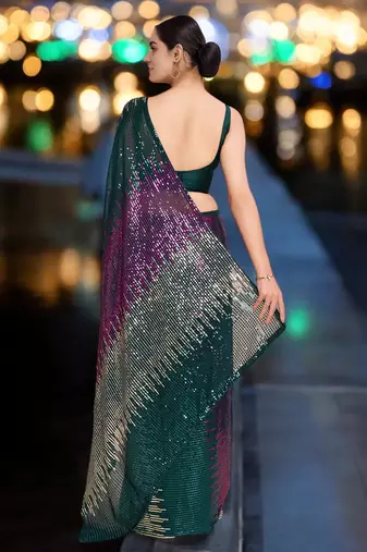 multi georgette sequins saree with unstitched blouse