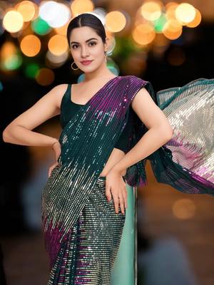 multi georgette sequins saree with unstitched blouse 3