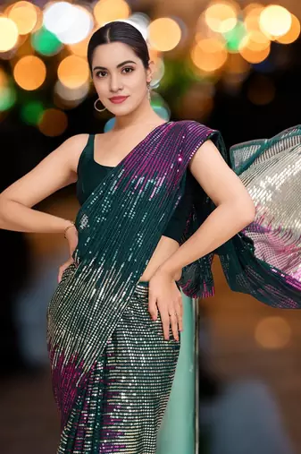 multi georgette sequins saree with unstitched blouse