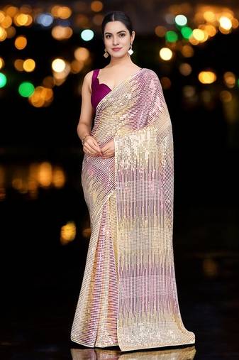 rani georgette sequins saree with unstitched blouse