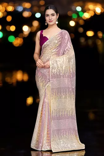 rani georgette sequins saree with unstitched blouse