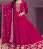 Dark pink Embroidered silk anarkali suit