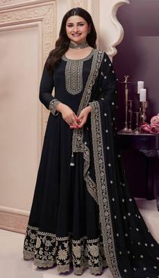 Black Embroidered silk anarkali suit 1