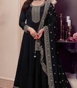 Black Embroidered silk anarkali suit
