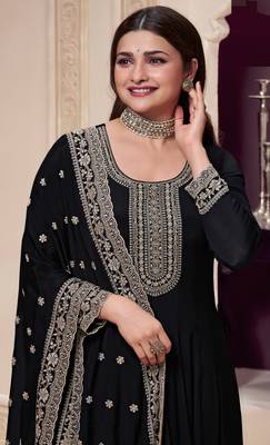 Black Embroidered silk anarkali suit 2