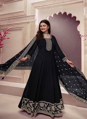 Black Embroidered silk anarkali suit 3