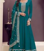 Dark green Embroidered silk anarkali suit