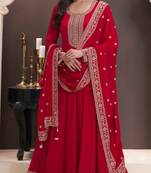 Red Embroidered silk anarkali suit