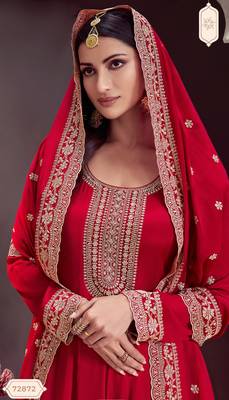 Red Embroidered silk anarkali suit 2