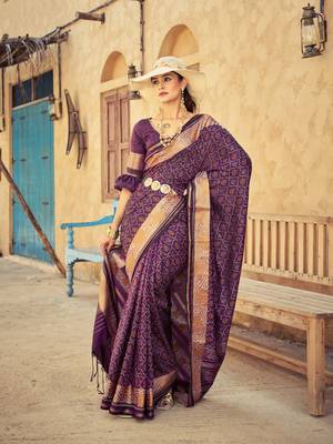 Wine Elegant Cotton Blend Festive Wear Saree With Blouse 1