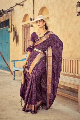 Wine Elegant Cotton Blend Festive Wear Saree With Blouse