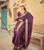 Wine Elegant Cotton Blend Festive Wear Saree With Blouse