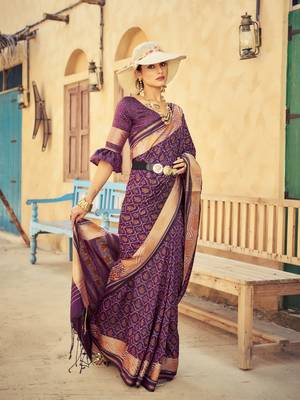 Wine Elegant Cotton Blend Festive Wear Saree With Blouse 2