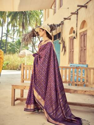 Wine Elegant Cotton Blend Festive Wear Saree With Blouse 3