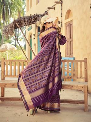 Wine Elegant Cotton Blend Festive Wear Saree With Blouse 4