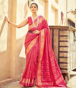 Pink Elegant Cotton Blend Festive Wear Saree With Blouse