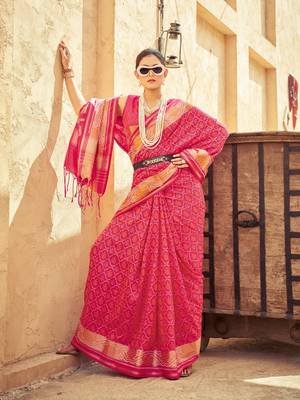 Pink Elegant Cotton Blend Festive Wear Saree With Blouse 2
