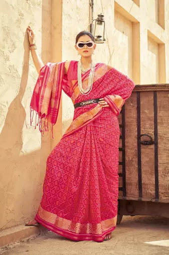 Pink Elegant Cotton Blend Festive Wear Saree With Blouse