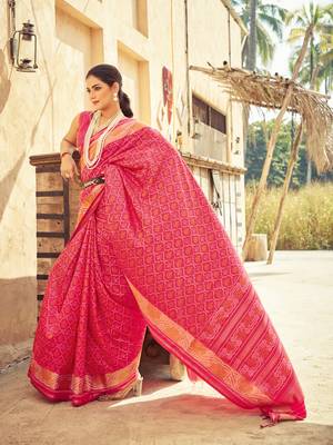 Pink Elegant Cotton Blend Festive Wear Saree With Blouse 4