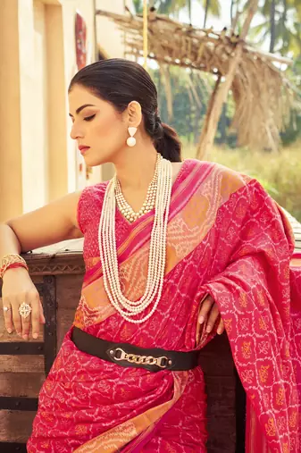 Pink Elegant Cotton Blend Festive Wear Saree With Blouse