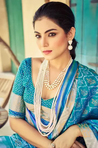 Sky Blue Elegant Cotton Blend Festive Wear Saree With Blouse
