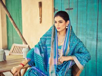 Sky Blue Elegant Cotton Blend Festive Wear Saree With Blouse 5