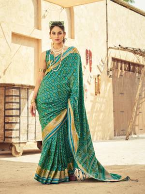 Green Elegant Cotton Blend Festive Wear Saree With Blouse 1