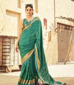 Green Elegant Cotton Blend Festive Wear Saree With Blouse