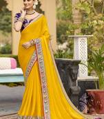Yellow georgette embroidered wedding wear saree