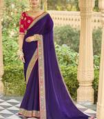 Violet georgette embroidered wedding wear saree