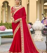 Red georgette embroidered wedding wear saree