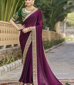 Wine georgette embroidered wedding wear saree