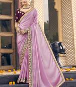 Light pink georgette embroidered wedding wear saree
