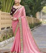 Peach georgette embroidered wedding wear saree