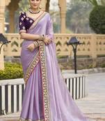 Lavender georgette embroidered wedding wear saree