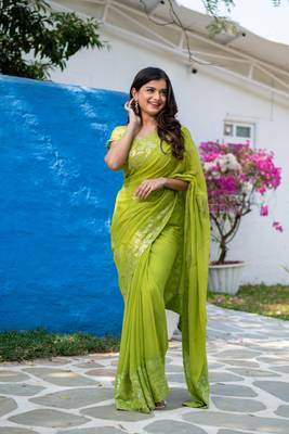 ready to wear fresh green multicolor sequin saree 1