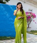 Ready to wear Fresh green multi colour sequin saree
