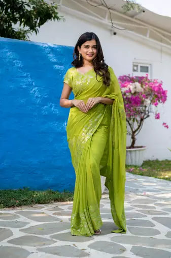 ready to wear fresh green multicolor sequin saree