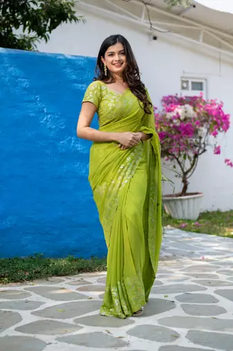 ready to wear fresh green multicolor sequin saree