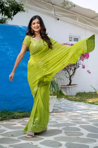 ready to wear fresh green multicolor sequin saree