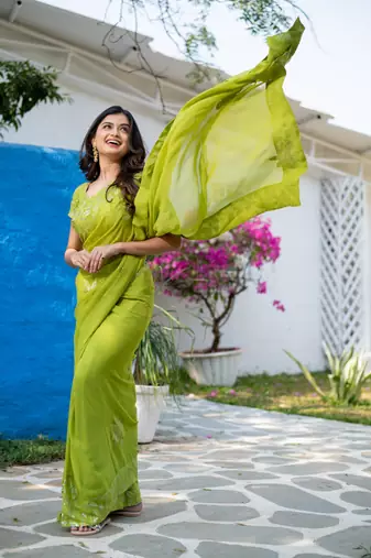 ready to wear fresh green multicolor sequin saree